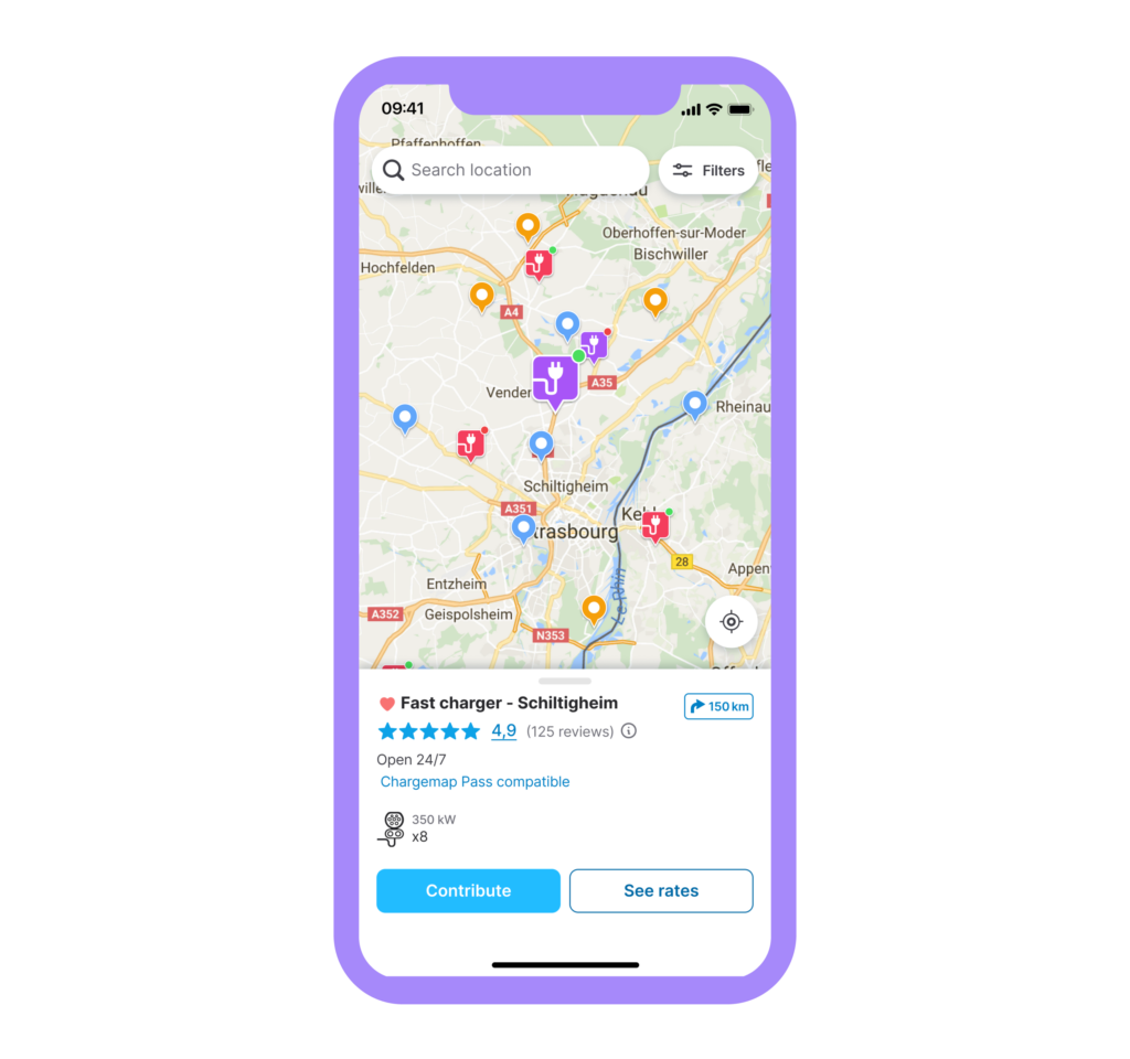 Preview of a charging network station in the Chargemap app