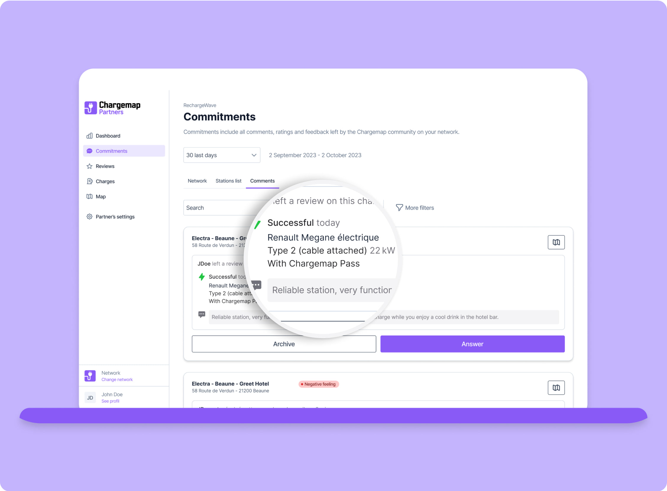 Overview of charging network user commitments on chargemap partners